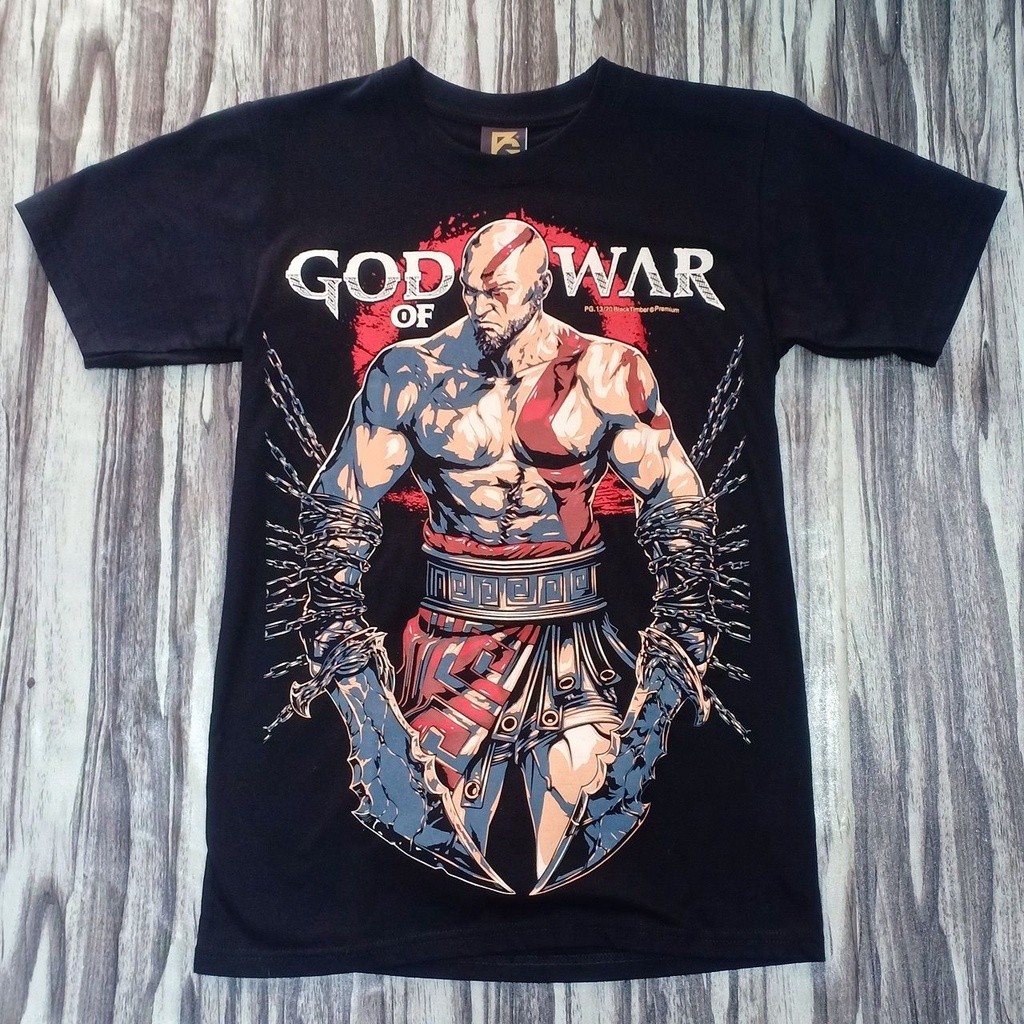 เสื้อยืดเกรดพรีเมียม สีดำ ธีม God of War Kratos และ Blades of Chaos เอดิชันนักเล่นเกม
