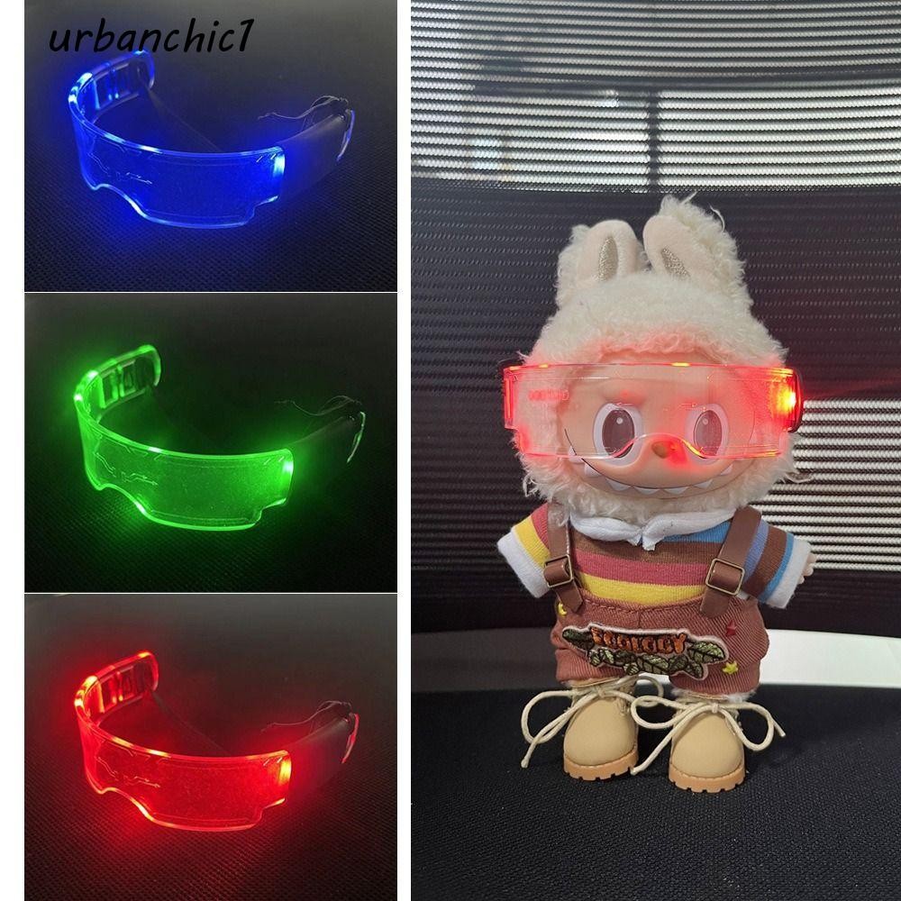 Urbanchic Labubu LED Luminous แว่นตา,ตุ๊กตาอุปกรณ์เสริม Cool ตุ๊กตามินิแว่นตา,แฟชั่น Miniature Future 9 ซม. Labubu Time แว่นตาตุ๊กตาเครื่องประดับ