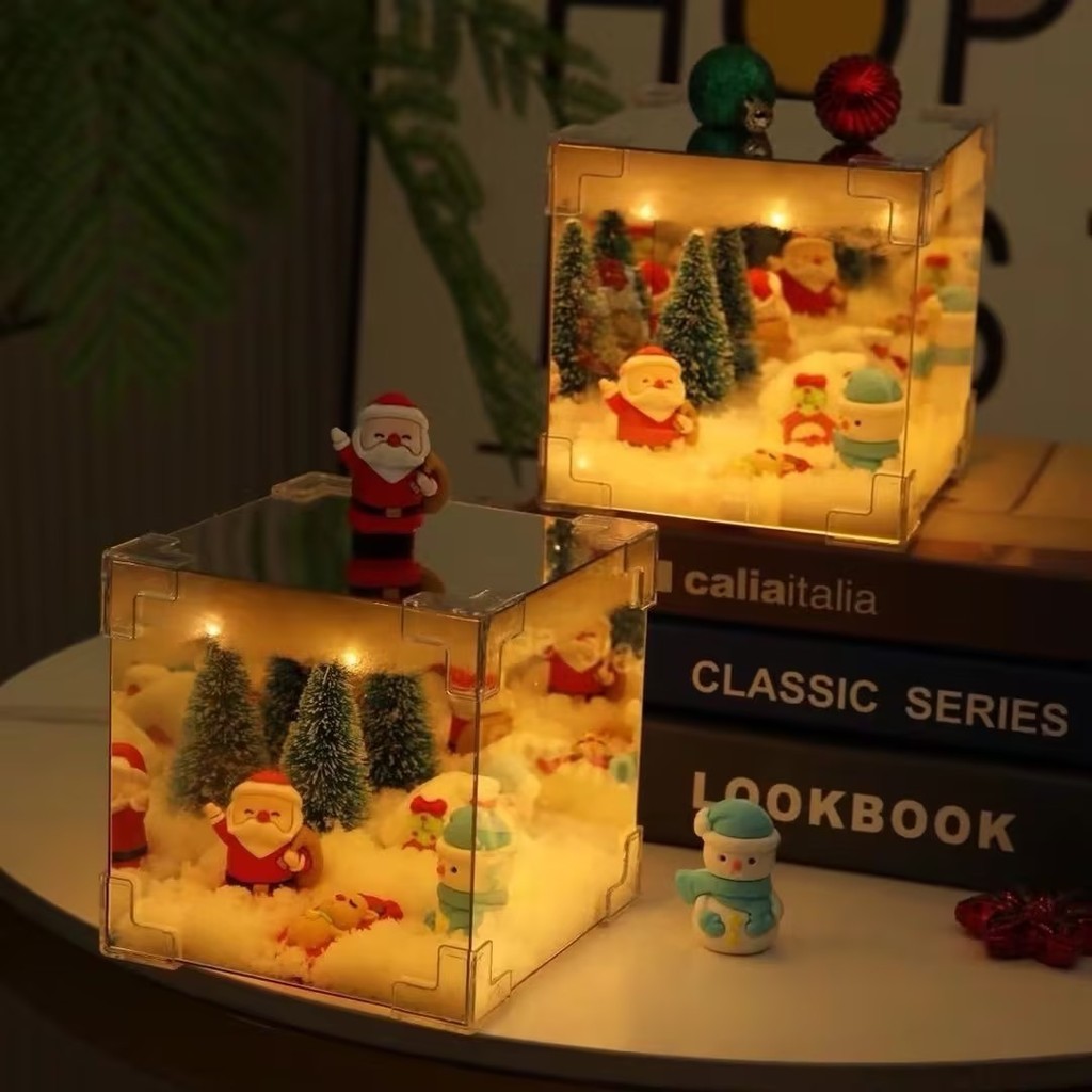 Diy Magic Cube โคมไฟคริสต์มาส Creative Santa Claus ไฟกลางคืน Handmade Xmas Tree ไฟ LED ของขวัญแปลกใจ