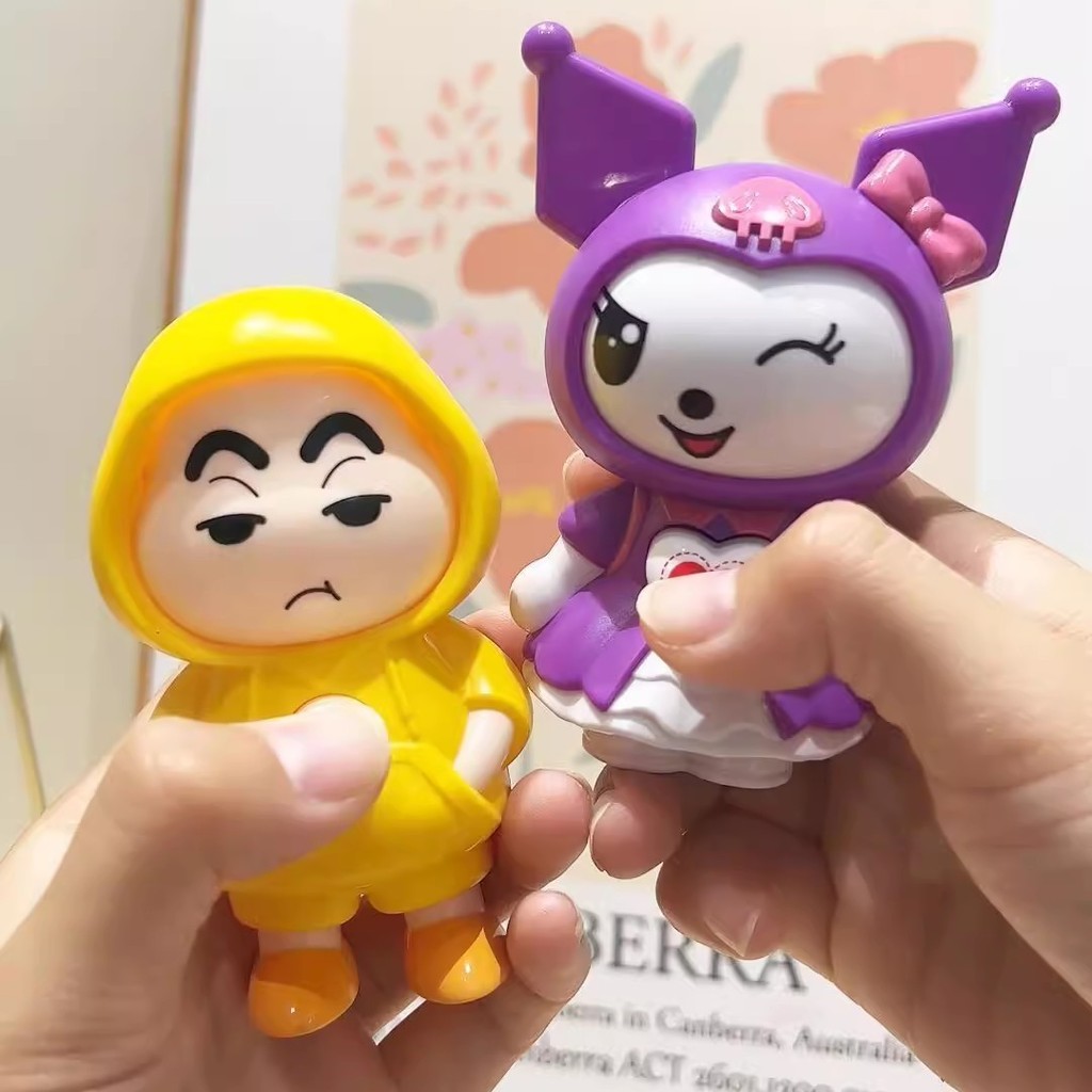 Crayon Shin-chan ตุ๊กตาเปลี่ยนหน้า Kuromi Dragon Expression ของเล่นแบบโต้ตอบผู้ใหญ่เด็ก Decompression ของเล่นพวงกุญแจ