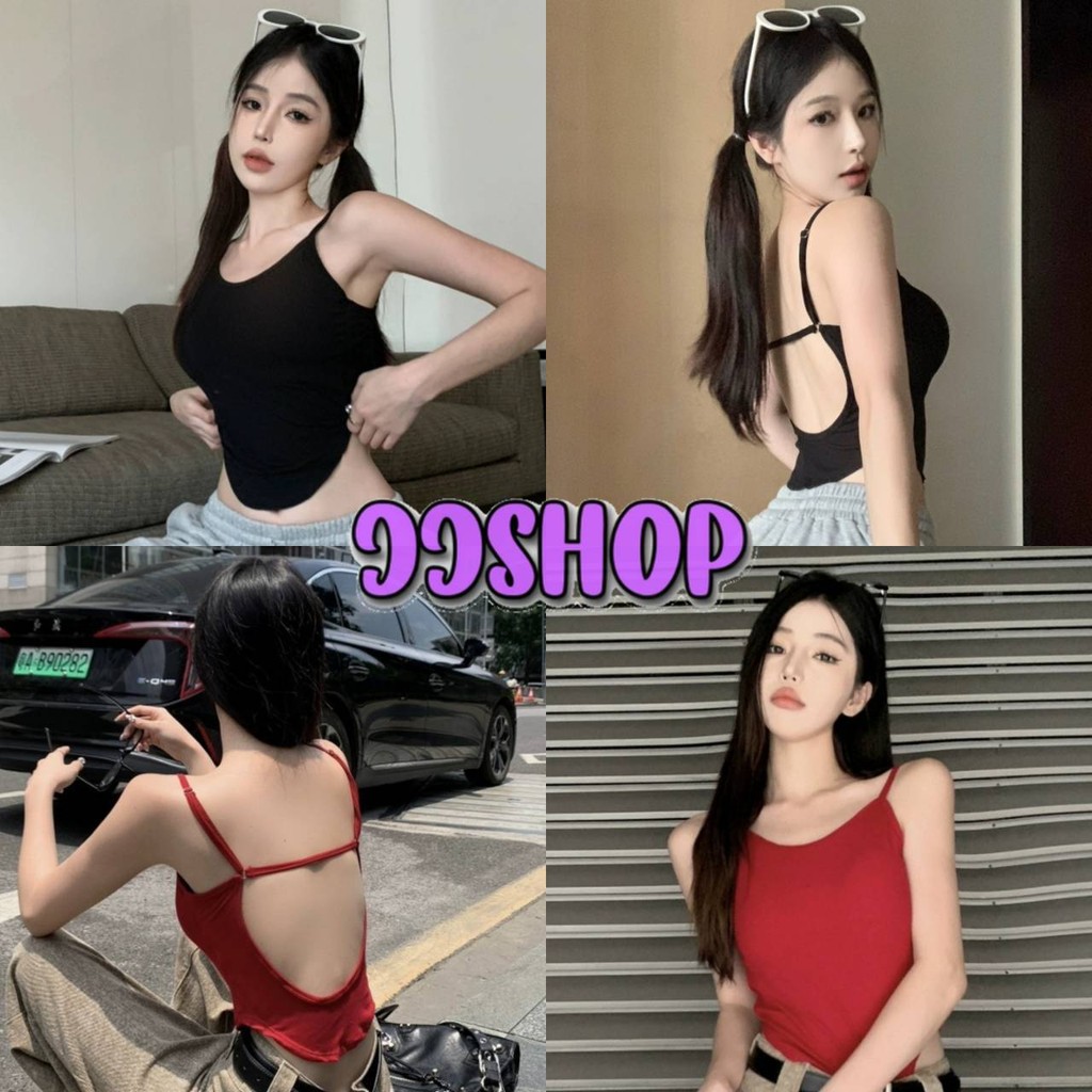 JJ Shop​ ​พร้อมส่ง เสื้อสายเดี่ยว มีฟองน้ำในตัว สไตล์เกาหลี ดีเทลเว้าหลังสุดเซ็กซี่ ผ้าร่อง "FY3318-1"
