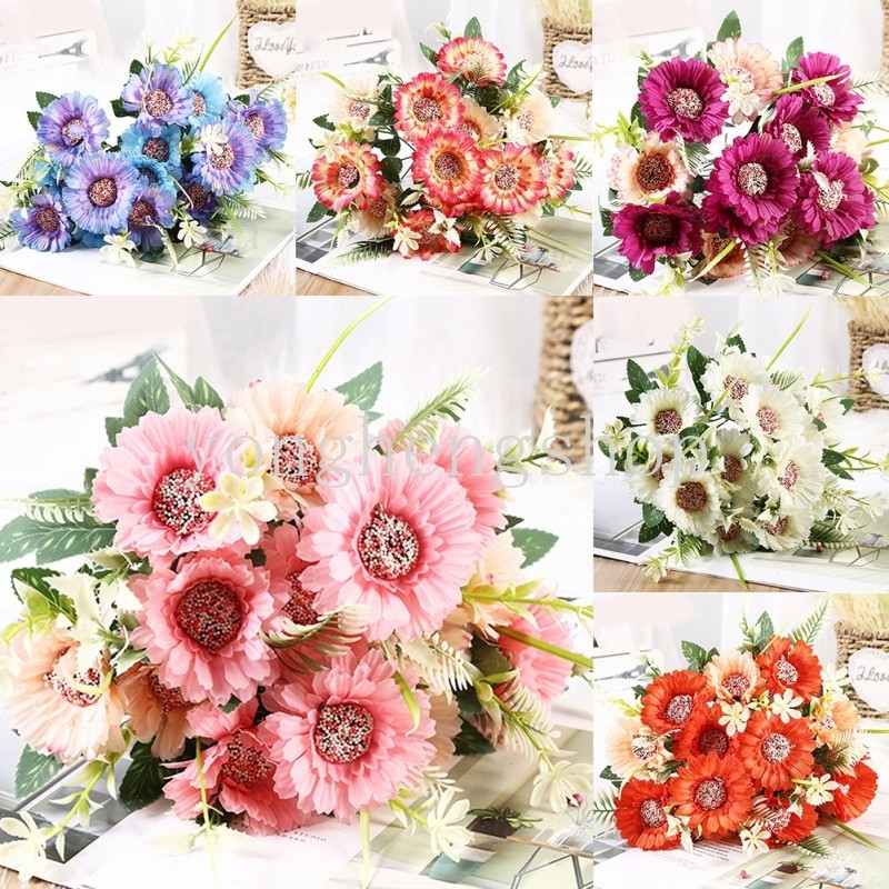 30เซนติเมตรประดิษฐ์ กรา ดอกทานตะวันช่อ เยอบีร่า ผ้าไหมดอกไม้ปลอมสาขาเดียวพรรคแต่งงานช่อตกแต่งบ้านอุปกรณ์ถ่ายภาพ