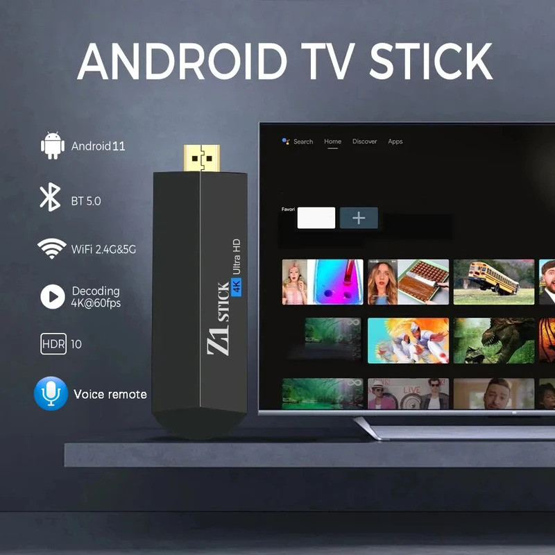 แท่งทีวี Z1แอนดรอยด์11 chipest H313 Quad Core 2GB 16GB BT5.0 HDMI 2.0 4K HDR 5G WiFi Voice REMOTE Sm