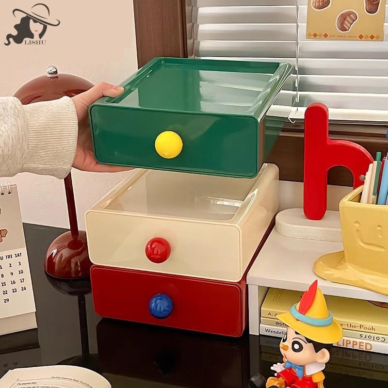 Lishu เดสก์ท็อปลิ้นชัก Stackable ดึงกล่องเก็บสี Contrast ลิ้นชัก Organizer สํานักงาน Sundries เครื่องเขียนกรณี th