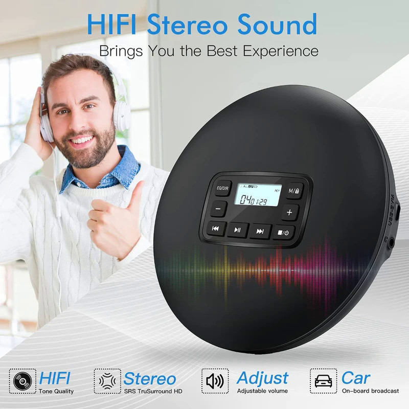 CD Walkman Portable CD Player Headphone HiFi Music Reproductor Discman Player USB＆Battery Version LC