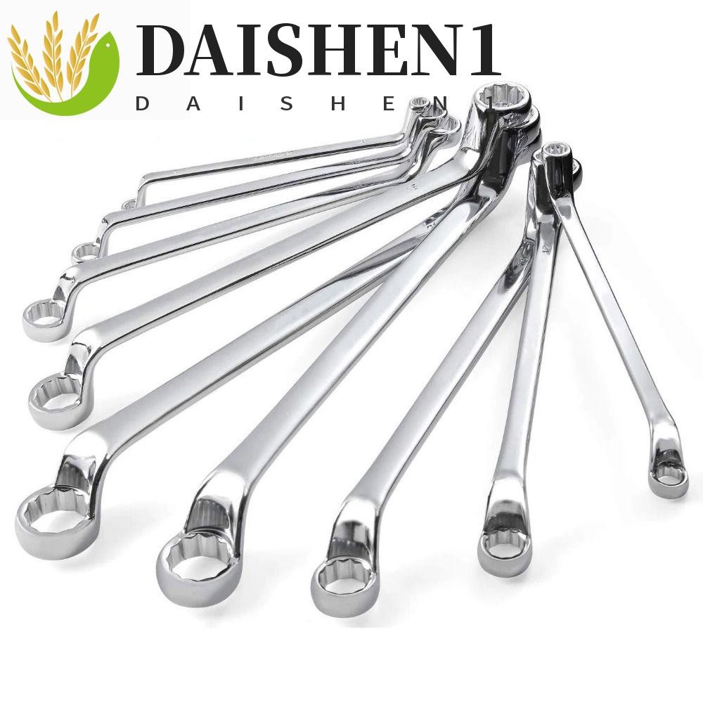 Daishen1 ประแจปลายกล่องคู่, ประแจแหวนออฟเซ็ตเมตริก 45 องศา, ใช้งานได้จริง 6-27 มม. Offset Handle Chrome เหล็กกล่องประแจ Workshop