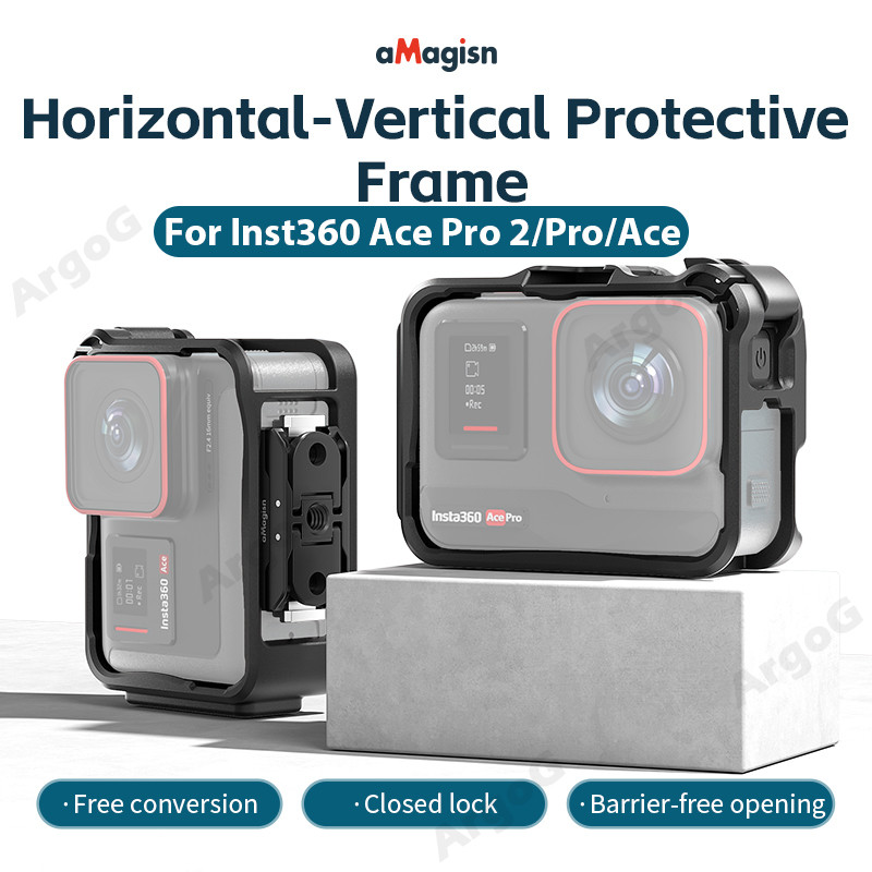 aMagisn กรอบป้องกันสำหรับ Insta360 Ace Pro 2 / Pro / Ace เคสยึดแนวนอน-แนวตั้ง อุปกรณ์เสริม Ace Pro 2