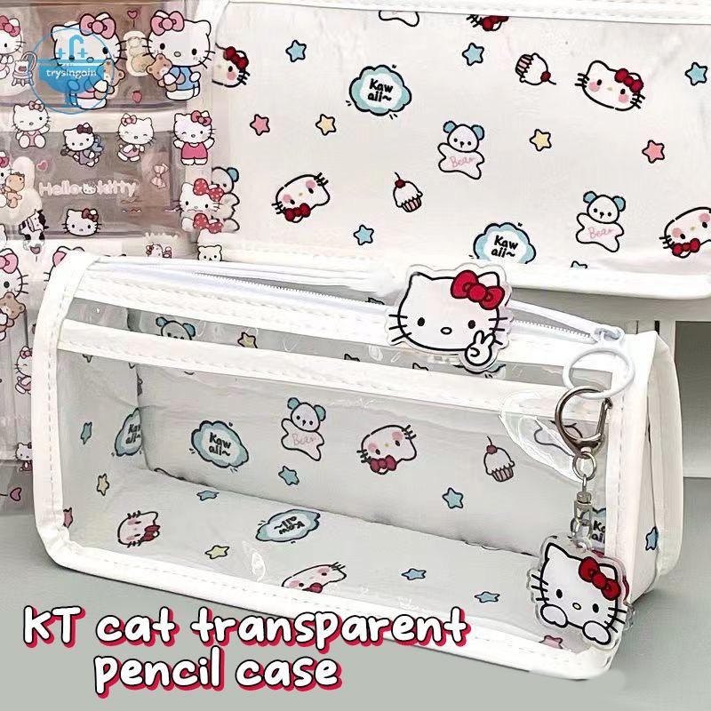 [trysingoin] Kawaii โปร่งใส Hello Kitty ดินสอ Sanrio Pochacco ปากกากระเป๋าขนาดใหญ่ความจุ Capybara กระเป๋าเครื่องสําอางเครื่องเขียน Organizer TH