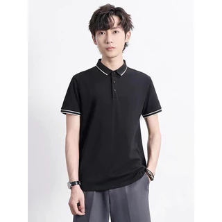 เสื้อโปโลชาย เสื้อโปโลแขนสั้น คอปก ผ้าฝ้าย ทรงหลวม ลายทาง สําหรับผู้ชาย มี 14 สี