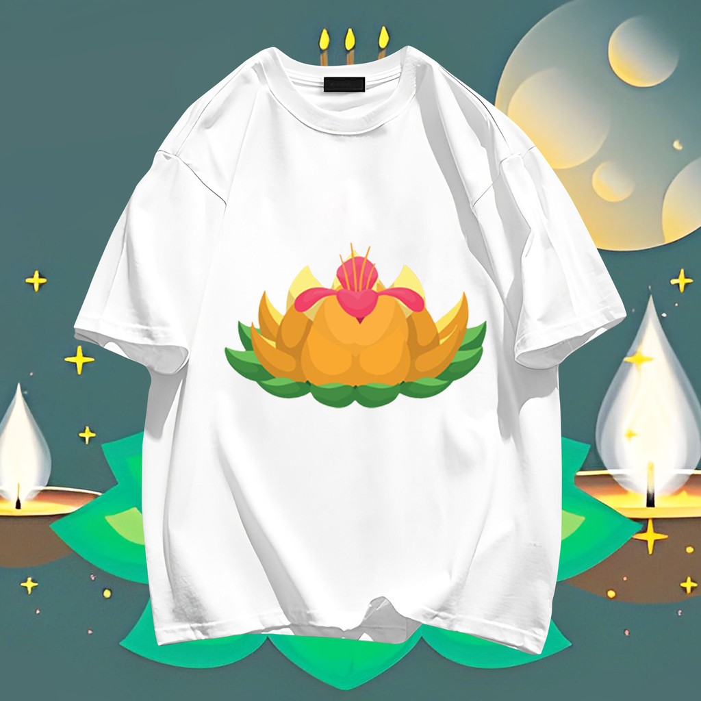 2024 ใหม่ Loi Krathong ลอยกระทง ผู้ชายและผู้หญิงผ้าฝ้ายรอบคอพิมพ์เสื้อยืดคู่รัก TP35 S-5XL