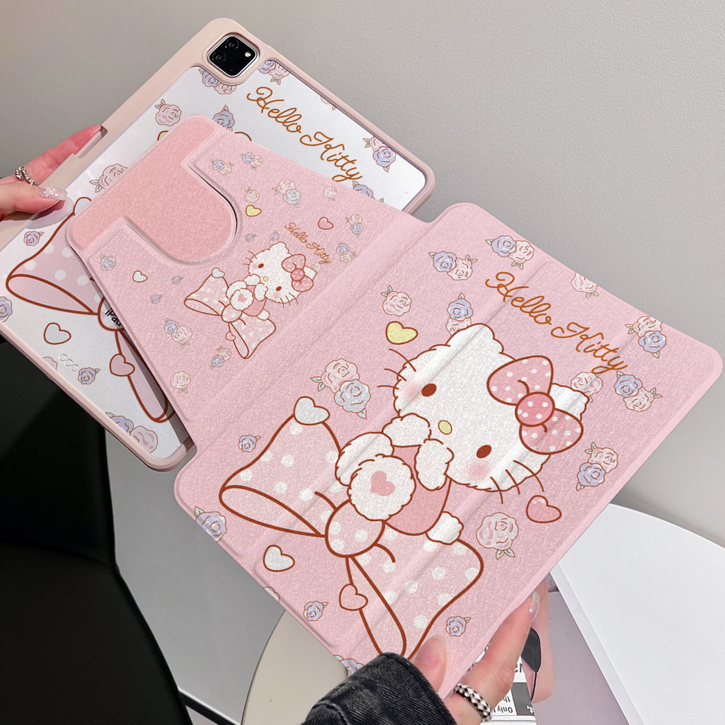 สําหรับ ipad Applisies 360° การหมุน ipadPro2024 เกราะป้องกันสําหรับ kitty Cat 10.2 ช่องเสียบปากกา 10.9 Triple fold 9.7 "11