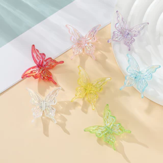 ลูกปัดผีเสื้ออะคริลิคแฟชั่น 10ชิ้น 25x25มม สีAB สำหรับ DIY สร้อยข้อมือ-สร้อยคอ