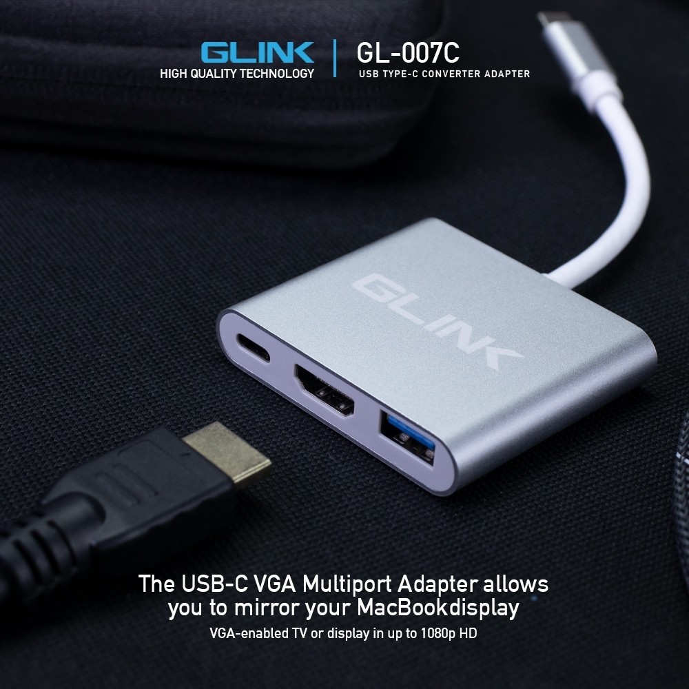 GLINK GL007C (GL-007C) USB TYPE-C TO HDMI + USB 3.0 + PD ชาร์จได้