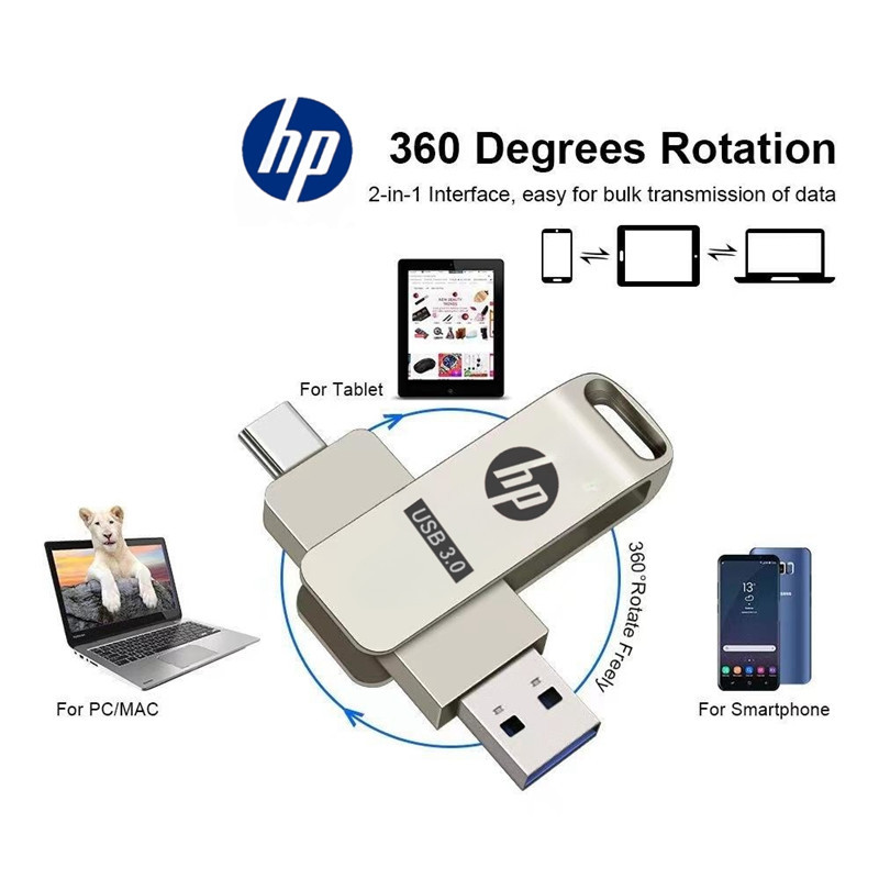 Hp 1TB 2TB USB Stick Key 2 IN 1 OTG แฟลชไดรฟ์ USB ไดรฟ์ปากกาเก็บแฟลชดิสก์ Type-C รองรับ iPhone15/16 iPad
