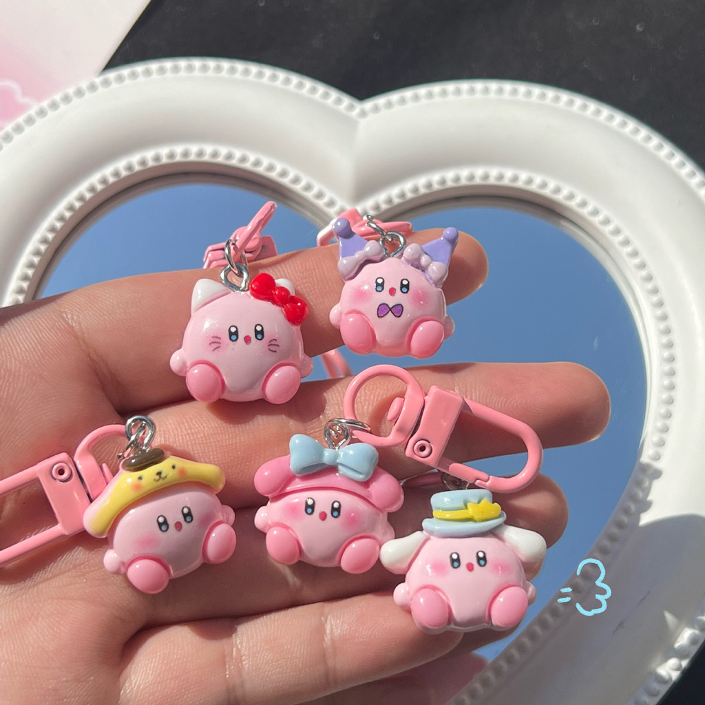 การ์ตูนเคอร์บี้พวงกุญแจน่ารักพวงกุญแจโทรศัพท์เสน่ห์จี้คู่อุปกรณ์เสริม