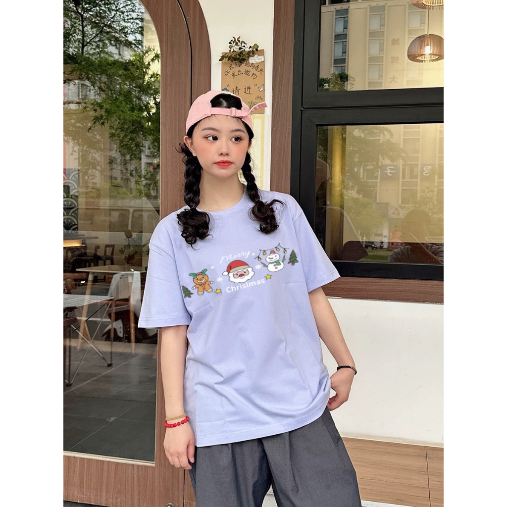 Fairy เสื้อยืดแขนสั้น คอกลม เสื้อยืดแฟชั่นพิมพ์ลายการ์ตูน Merry Christmas ซานตาคลอส #9683