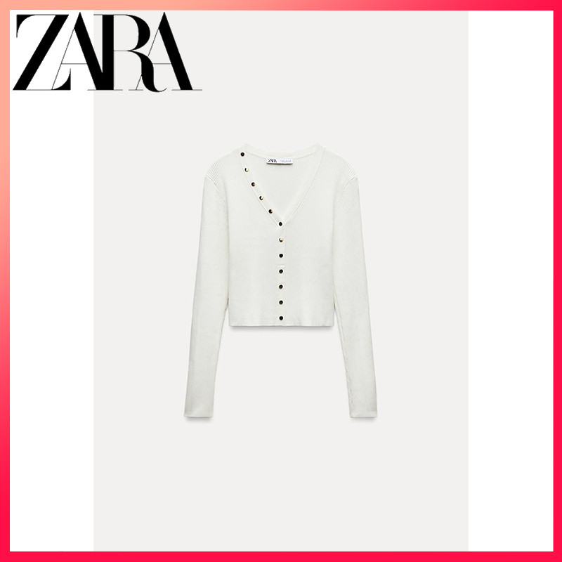 ZARA ซาร่า ใหม่ฤดูใบไม้ร่วงและฤดูหนาวของผู้หญิงถักด้านบนด้วยกระดุมทอง