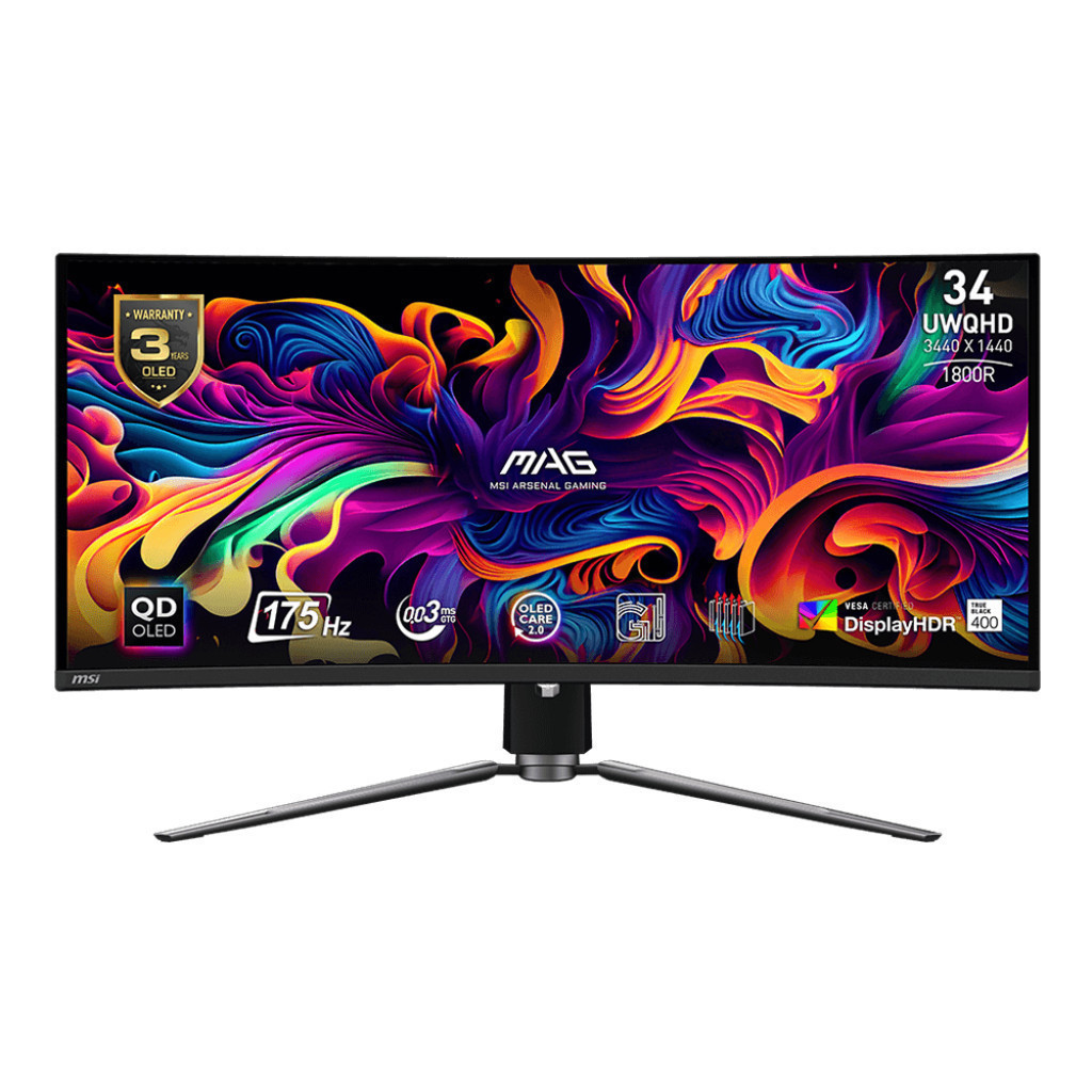 MSI MAG 341CQP QD-OLED 34" UWQHD 21:9 Curved 1800R Gaming Monitor (0.03ms, 175Hz, HDR400) ประกันศูนย