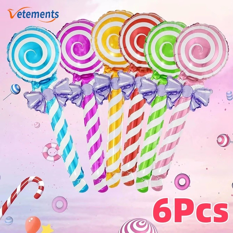 6 ชิ้น/เซ็ตเทศกาลตกแต่งแคนดี้บาร์จัดแต่งทรงผมอลูมิเนียมฟอยล์บอลลูน-มือถือที่มีสีสันอมยิ้มลูกโป่งรายการพรรค