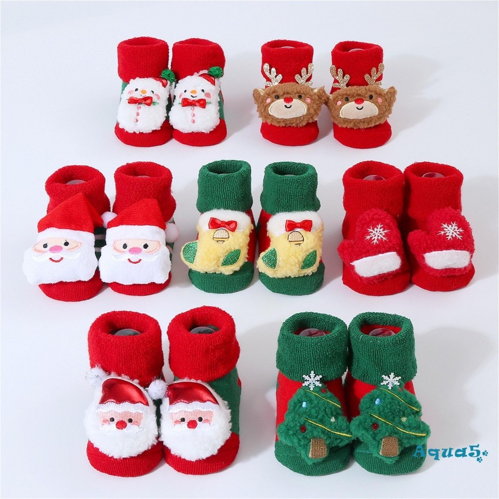 Aqq-infant Christmas Terry Socks Breathable Soft Warm Elastic Walking Socks