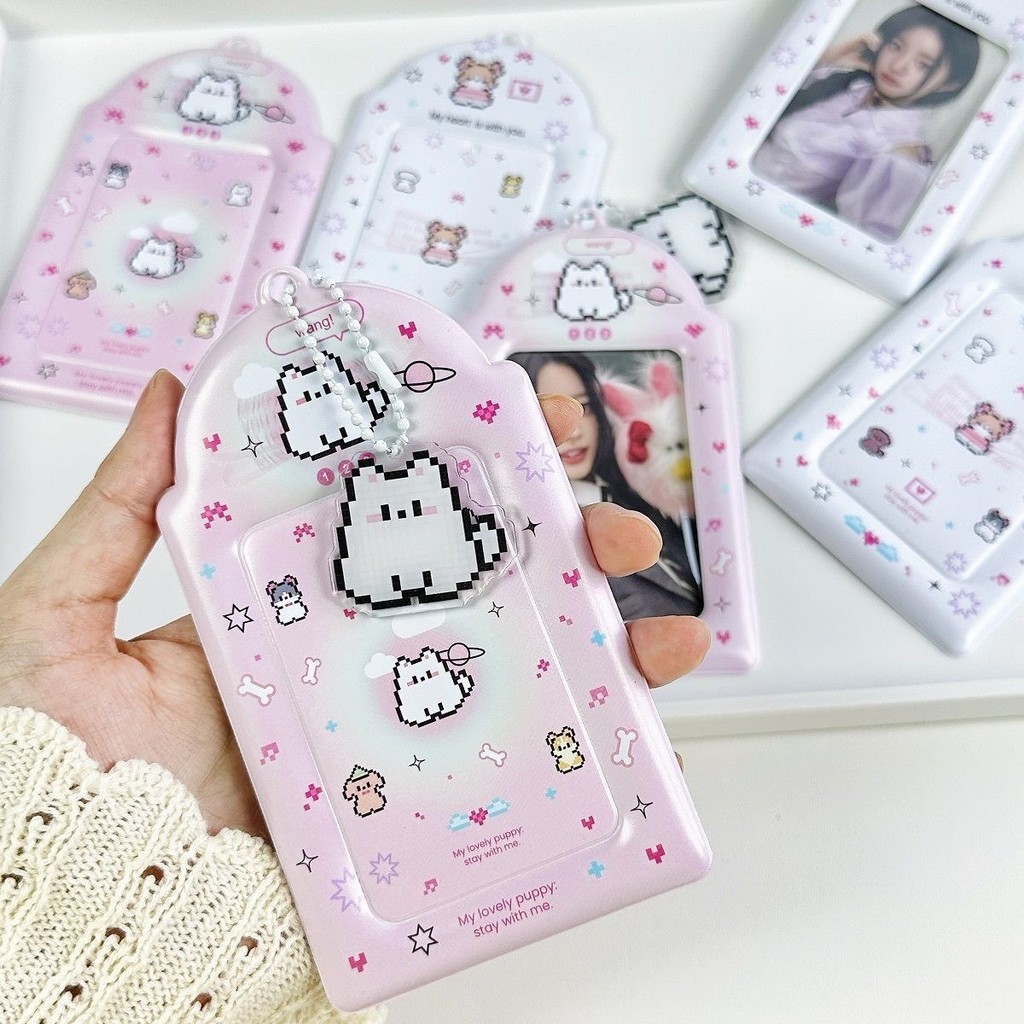 Insน่ารักพิกเซลลูกสุนัข3นิ้วผู้ถือบัตรPhotocardออแกไนเซอร์รถบัสบัตร IDแขนกรณีถุงเก็บแสดงจี้