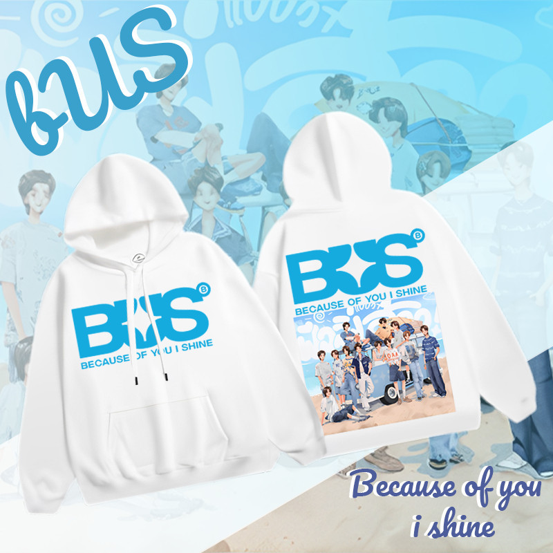 ใหม่ เสื้อ ผู้ชาย BUS”Because of you i shine“  เสื้อกันหนาวผู้ชาย BUS hoodies ผ้าฝ้ายแขนยาว M-3XL