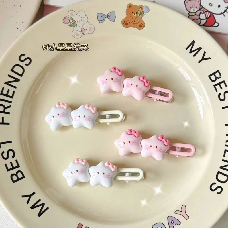 Ins simple sweet star Kitty cat duckbill clip female new bangs hair accessories