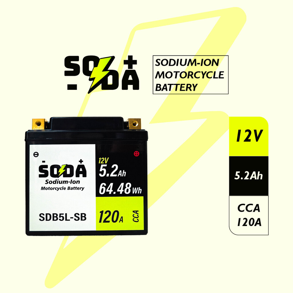 SODA Sodium-Ion motorcycle starting battery SDB5L-SB [12V - 5.2A - CCA : 120A ]