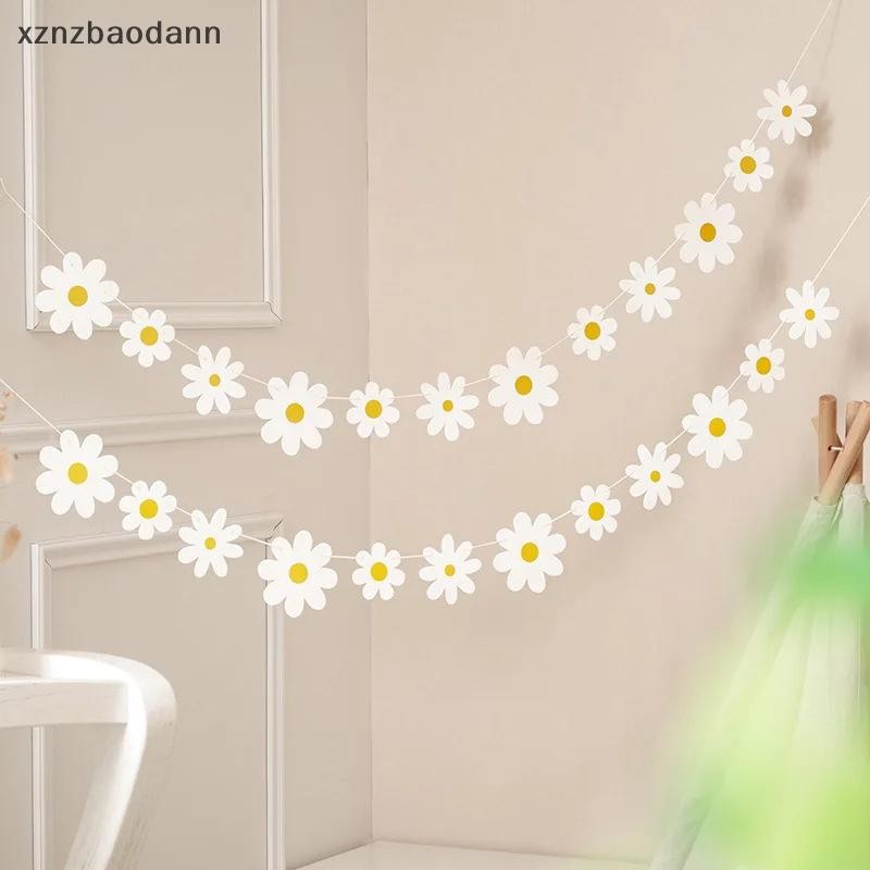 [XZNZVV] 1เซ็ตเดซี่แบนเนอร์งานเลี้ยงวันเกิดกระสอบดอกไม้สีขาวพวงมาลัยคอนเฟตติเดซี่ธงเด็กอาบน้ํางานแต่งงานตองตกแต่ง IKFG