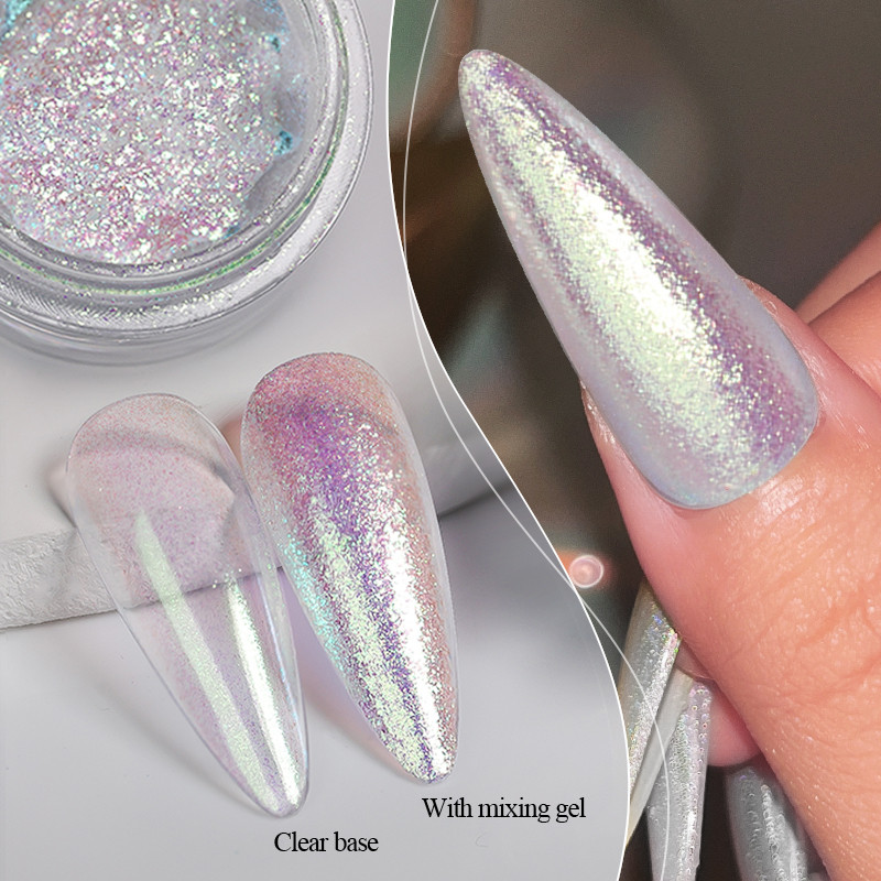 สีสัน Pearl Glitter เล็บผงสีชมพู Auroras Art UV Gel Polish Pigment ฝุ่น Decoartion ภาพวาด