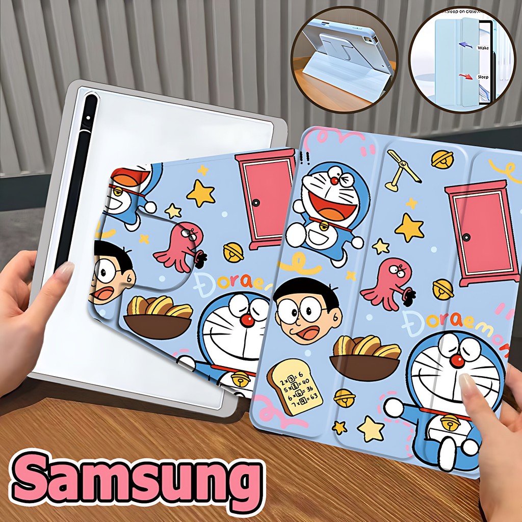 เคสฝาพับ Samsung Galaxy Tab S6 lite S7 S8 S9 S10+ S7FE S9FE S9FE+ A7 A8 A9 A9+ เคสฝาพับ ซัมซุง Tab case S8+ S9+ S7+ 360°หมุน+Triple fold เคส Galaxy รูปแบบการ์ตูน case Samsung