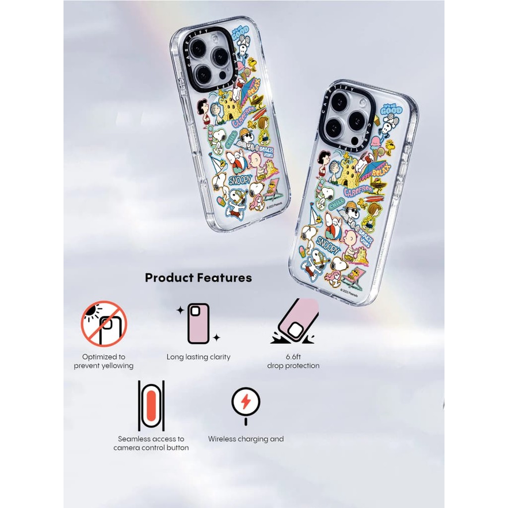 Casetify X Snoopy สติกเกอร์แม่เหล็กดูดอะคริลิคใสกลับ TPU Edge กรณีเคสโทรศัพท์ Impact สําหรับ Apple IPhone 13 14 15 16 Pro Max