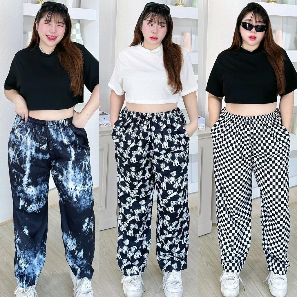 Pinkpiggy กางเกงขายาวเอวสูงสม็อกรอบ เอว 54"