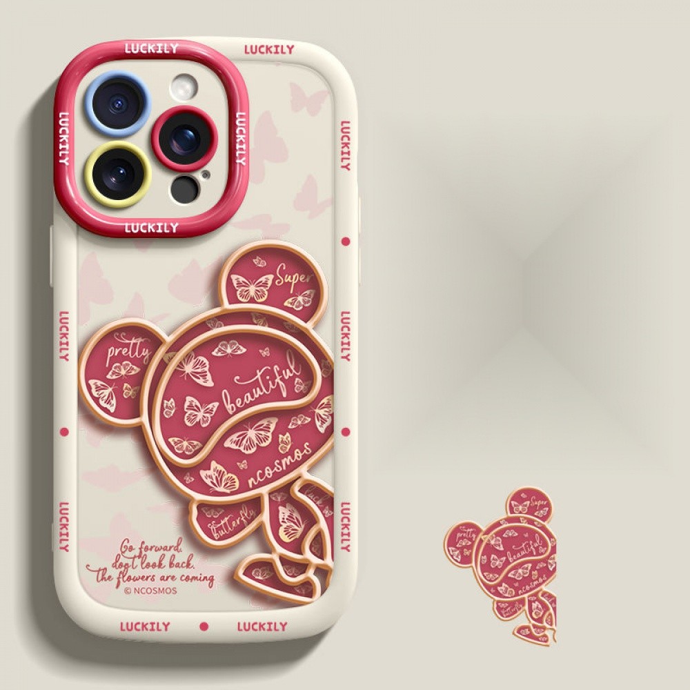 เคสโทรศัพท์หมีผีเสื้อดาวที่เรียบง่ายและมีสไตล์สําหรับ iPhone 16/15/14/13/12/X/7/11/Plus/pro Max รวมทุกอย่างซิลิโคนฝ้านิ่มทนทานเคสป้องกันพัฟป้องกันการล่มสลาย