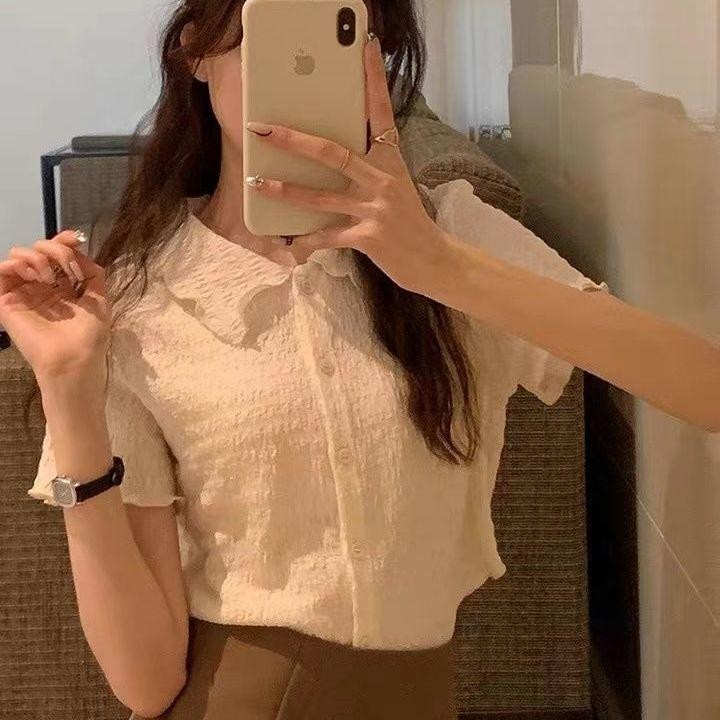เสื้อคอปก สไตล์กระโหลก น่ารัก ดูอ่อนเยาว์ สำหรับผู้หญิง มาใหม่ สไตล์เกาหลี สลิมมิ่ง อเนกประสงค์ เสื้อเชิ้ตแขนสั้น