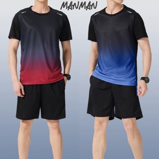 MANMAN ชุดผู้ชาย แขนสั้นลำลอง คอกลม แมทช์ลุคง่าย ชุดคู่รัก