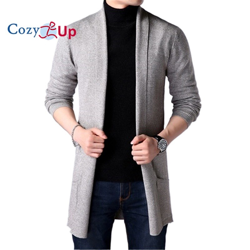 Cozy Up เสื้อแจ็คเก็ตถักสีทึบยาวสําหรับผู้ชายเสื้อคาร์ดิแกนแฟชั่นลําลอง