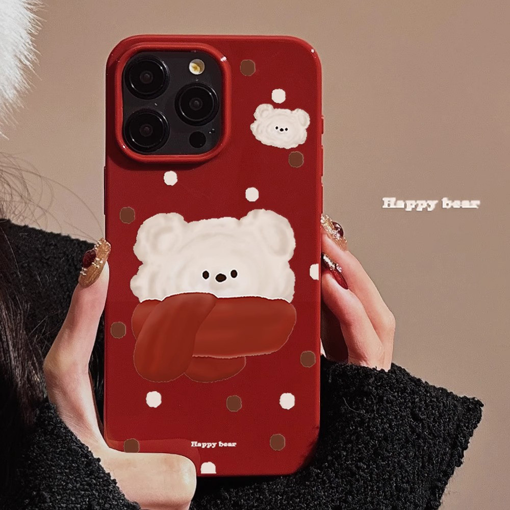 น่ารักผ้าพันคอสีแดงหมีคริสต์มาสเคสโทรศัพท์สําหรับiphone 11 15 16 Pro Max 16plus 12 14 13 Promax XS XR 7 8 Plusปีใหม่การ์ตูนScratch Resistance Soft TPUโทรศัพท์กลับคริสต์มาสปก
