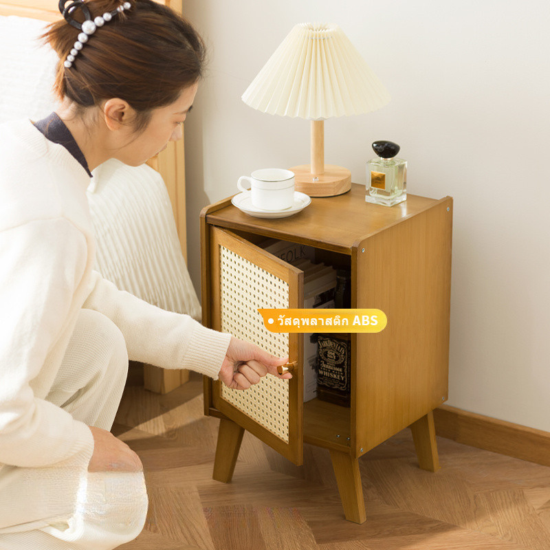 🌟 โต๊ะข้างเตียง 🌟 กล่องเก็บของห้องนอนแบบเรียบง่ายไม้เนื้อแข็ง  ชั้นวางของไม้ ตู้เก็บของ ตู้มินิ ตู้เก็บของหวาย