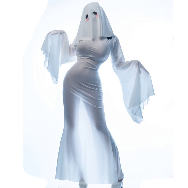 Mn  Female Ghost Cosplay Costume Halloween Scare Face Cape Scream Costume Adult Fancy Dress Hallowee