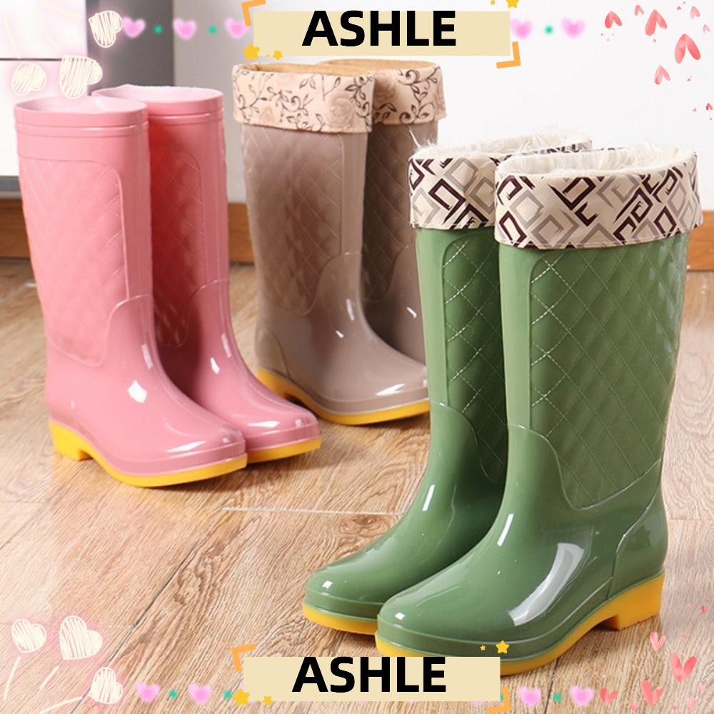 รองเท้าบูทยาง ASHLE,รองเท้าน้ําหลอดสูงลายสก๊อตหิมะ,สีดินกันน้ํากันลื่นเส้นเอ็นแต่เพียงผู้เดียวรองเท้าฝนฝนตก