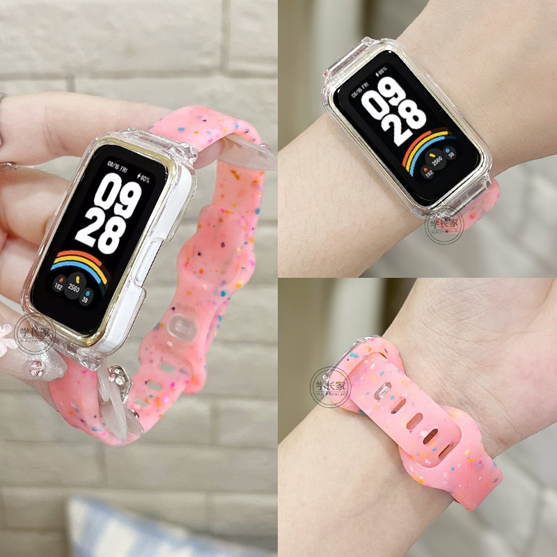 เจลลี่ใสสายรัดซิลิโคนกับกรณีสําหรับ เสี่ยวหมี่ ไมล์ วง Xiaomi Mi Band 9 Active Smart Band 9 Active ที่ใช้งานสมาร์ทวงที่ใช้งานสร้อยข้อมือระบายอากาศวงสําหรับ เรดมี่ 3กีฬาสายรัดข้อมือเปลี่ยนอุป
