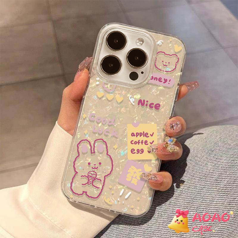 เคสไอโฟน 16 สำหรับ iPhone 11 15 13 16 12 14 Pro Max 8 7 16 14 15 Plus XR X XS Max ตัวอักษรกระต่ายน่ารักน่ารัก