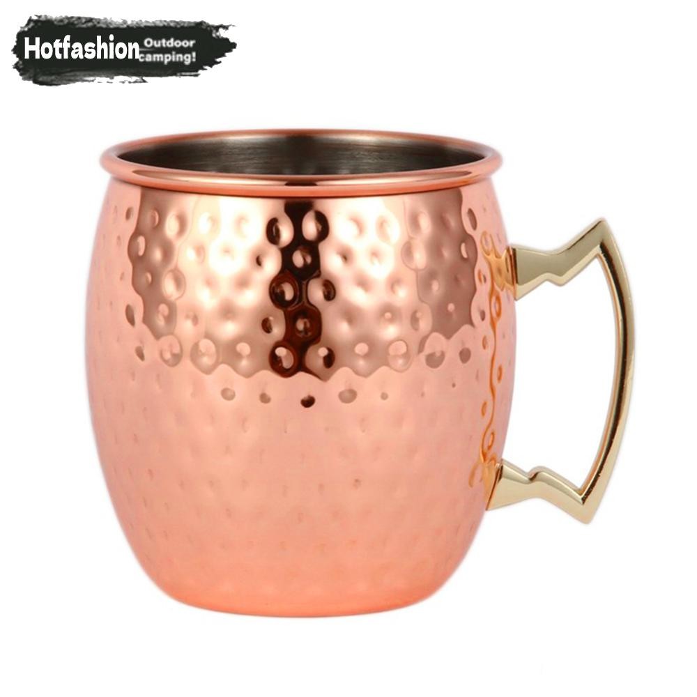 Pengatao09 500ml ทองแดง Moscow Mule แก้วค็อกเทลถ้วยไวน์ตอกทองแดงแก้วเบียร์แก้วกาแฟถ้วยนมบาร์ถ้วย Drinkware สแตนเลสใหม่