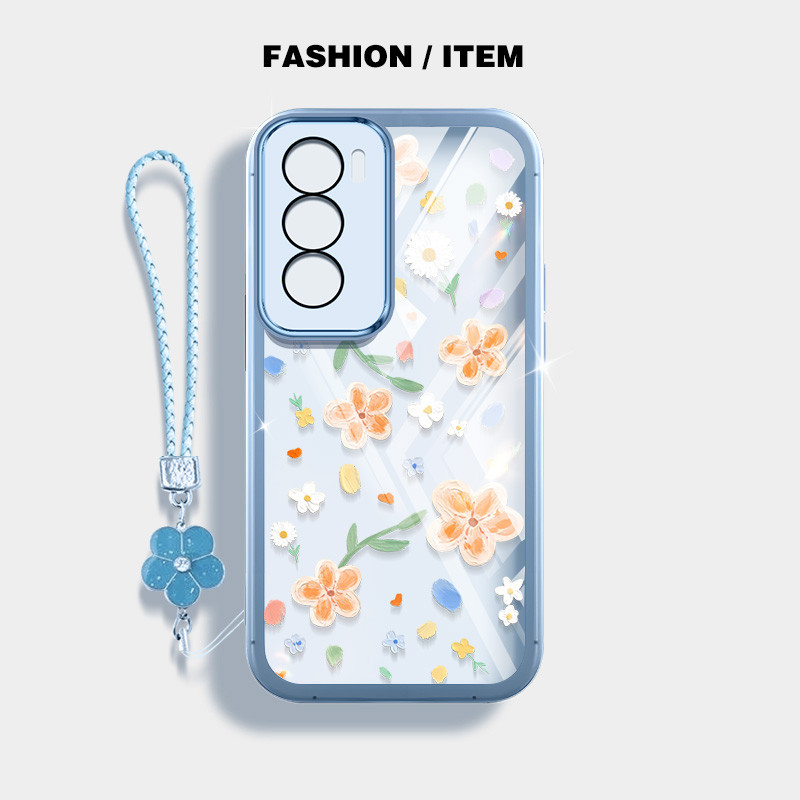 ดอกไม้สีเหลืองขนาดเล็กเคสโทรศัพท์สําหรับ Oppo A3 Pro 5G ปลอกฝาครอบป้องกันโปร่งใสพร้อมเชือกแขวนดอกไม้