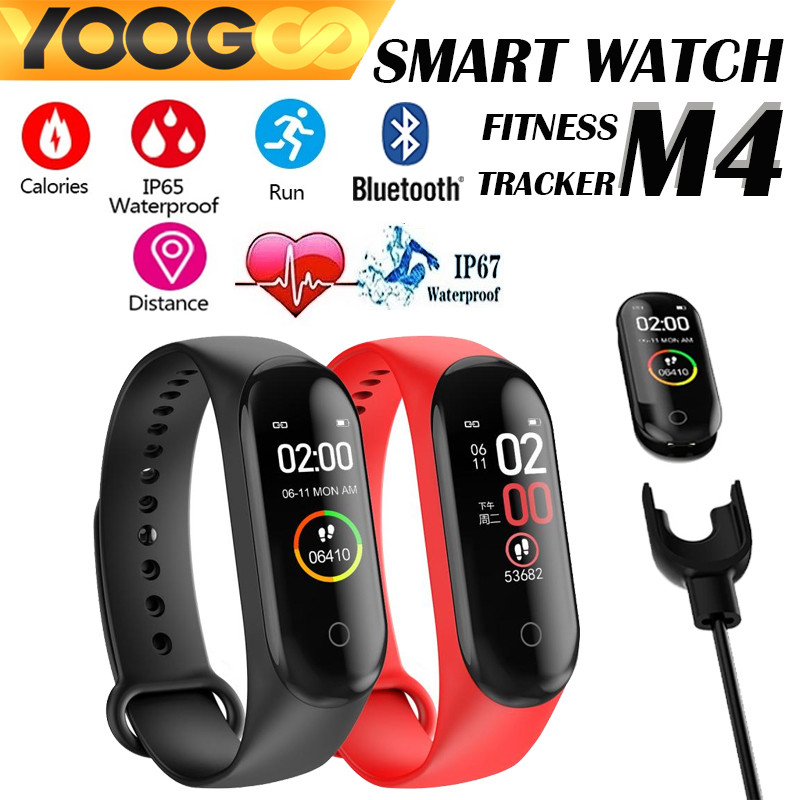 M4 Smartband Smart Watch สําหรับเด ็ กผู ้ ใหญ ่ นาฬิกาวัดหัวใจ นาฬิกาออกกำลังกาย กันน้ำสมาร์ทแบนด์ Rate Fitness Tracker