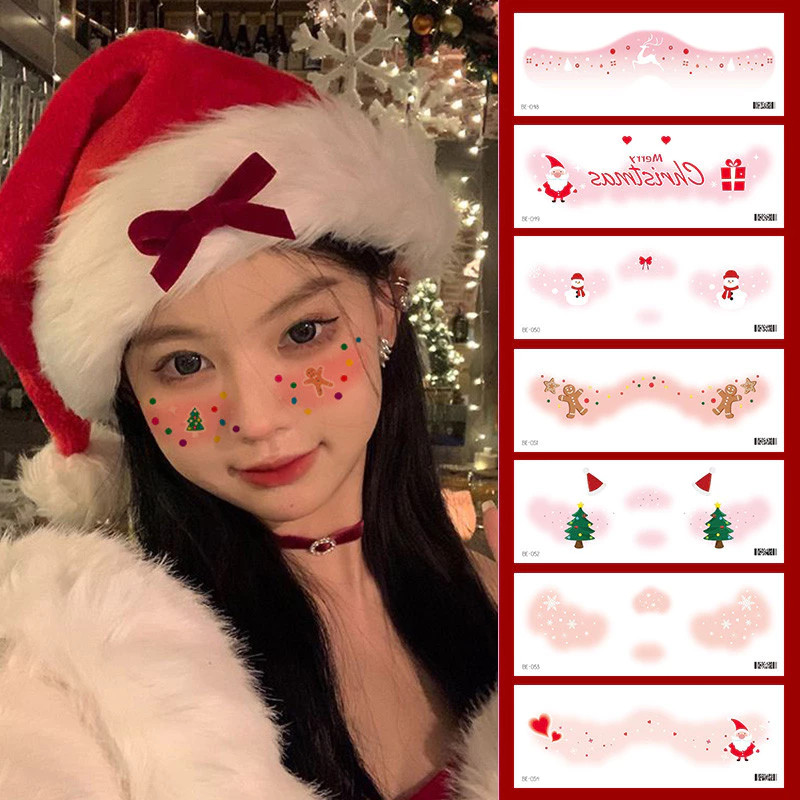 พร้อมส่ง christmas สติกเกอร์รอยสัก ลายคริสต์มาส กันน้ํา สําหรับเด็ก การ์ตูนคริสต์มาสสักน่ารักสติ๊กเกอร์