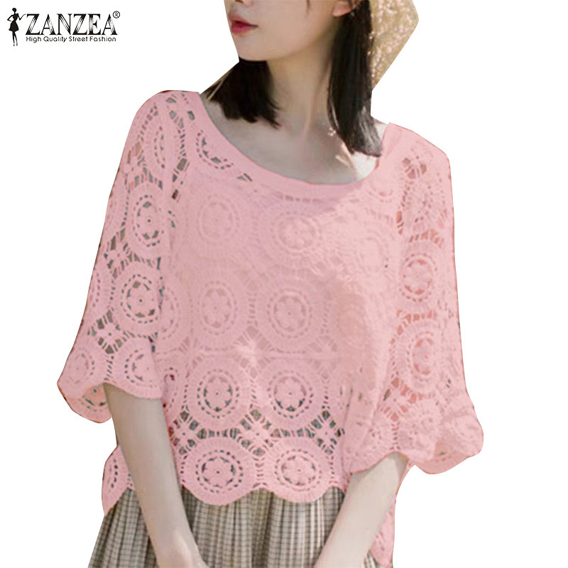 Zanzea เสื้อเบลาส์แขนไหล่ลายจุดคลื่นเกาหลีสําหรับผู้หญิง
