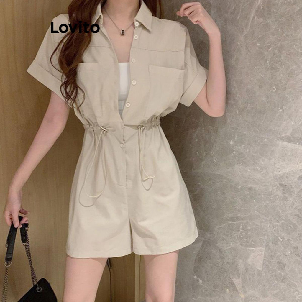 Lovito จั๊มสูทซิปธรรมดาแบบสบาย ๆ สำหรับผู้หญิง LNM72054