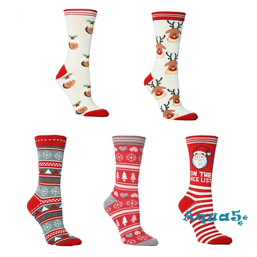 Aqq-เด็กน่ารักถุงเท้าผ้าฝ้ายคริสต์มาสsanta Elkพิมพ์ถุงเท้าฤดูหนาวกีฬาSleep Homeถุงน่อง